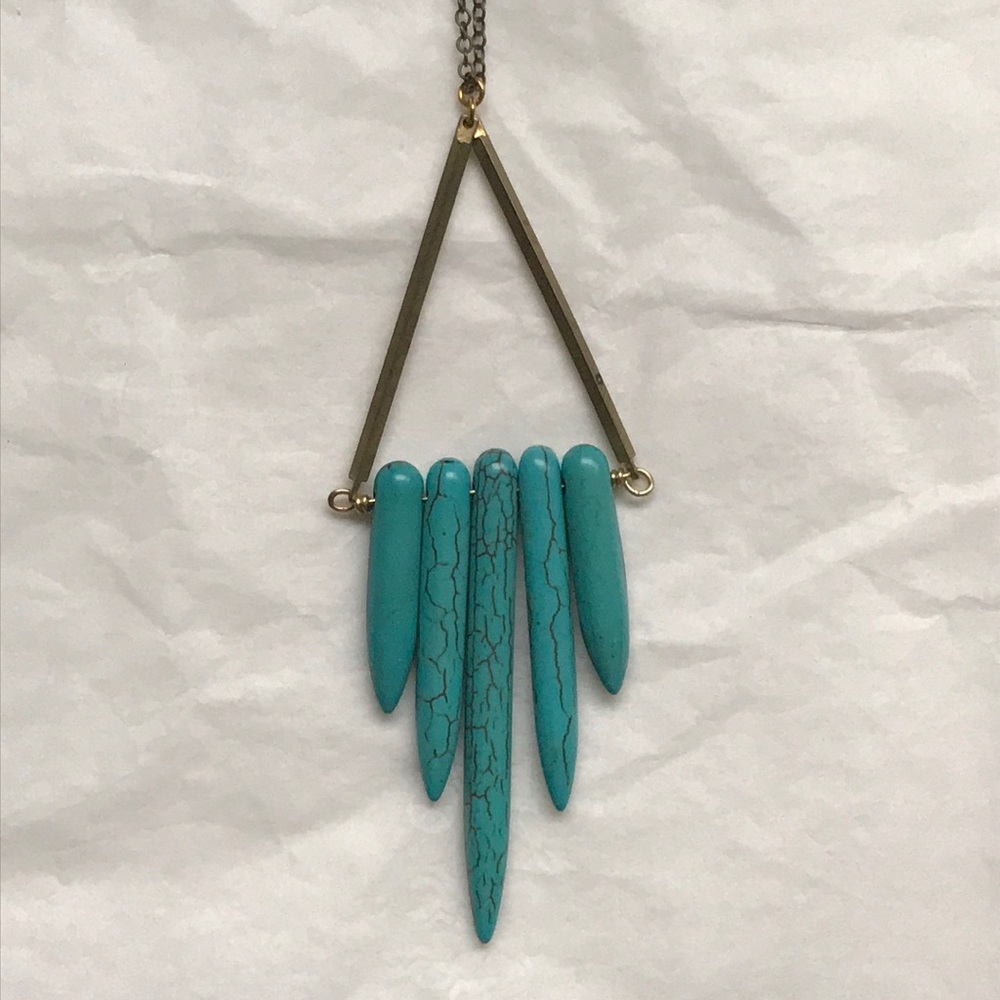 Turquoise triangle geometric statement necklace